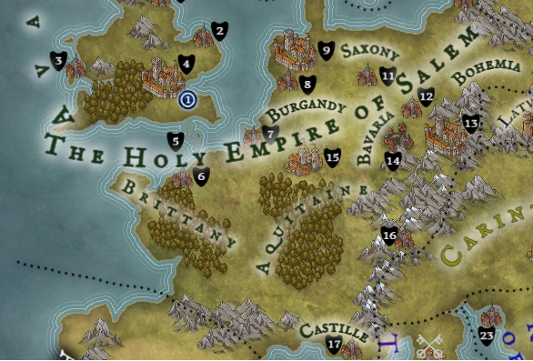 A closeup of the map of the Holy Empire