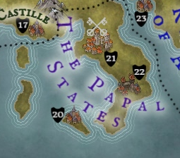 A closeup of the map of the Papal states